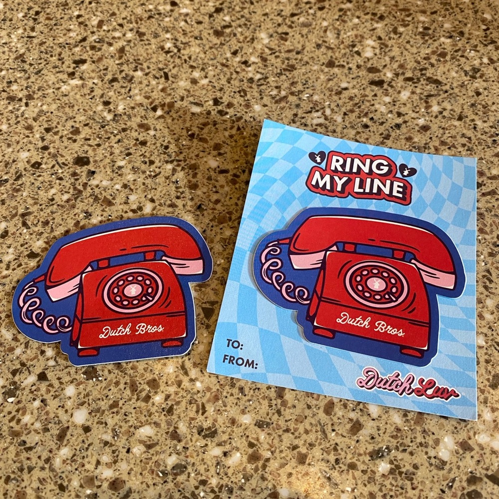 Dutch Bros Red Retro Telephone Sticker Duo